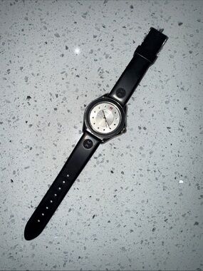 Michele Black Silicone Strap Watch with Silver Caseback